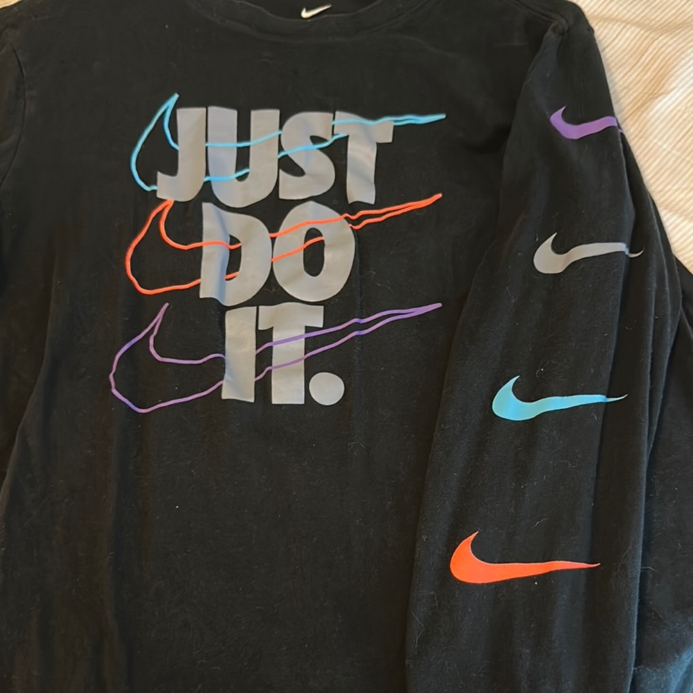 Nike Black Sweatshirt with Multicolor Graphic and Swooshes